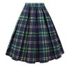 Women's Pleated Vintage Skirt Floral Print A-line Midi Skirts with Pockets