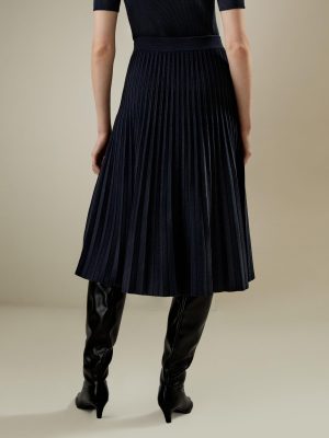 Merino Wool Knit Skirt for Women Elastic Warm Solid Pleated A-line Skirts for Ladies Winter Fall Work Casual