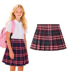Girl School Uniform Pleated Scooter Skirt with Under Shorts Pull On Elastic Waist Skirt