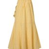 Women's Casual Plaid Mermaid Maxi Skirt A Line Irregular Ruffle Hem Fishtail Long Skirt Spring Summer