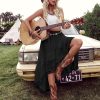 Women's Western Boho Lace Ruffle Skirt Asymmetrical Country Cowgirl Skirts