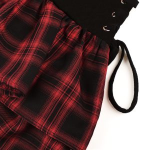 Womens Gothic Skirt Y2k 2000s Girl Mall Goth Punk Skirts High Waist Lace-Up Ruffle Fairy Grunge Mini Skirts