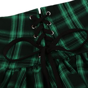 Womens Y2k Gothic Skirt High Waisted Lace Up Double Layered Ruffles Punk Mini Emo Skirts