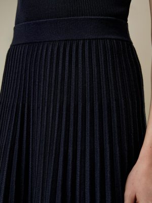Merino Wool Knit Skirt for Women Elastic Warm Solid Pleated A-line Skirts for Ladies Winter Fall Work Casual